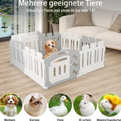 8-Panel Haustierlaufstall Haustier-Übungsstift Haustier-Zaun für Haustiere bis zu 35 cm Höhe Grau