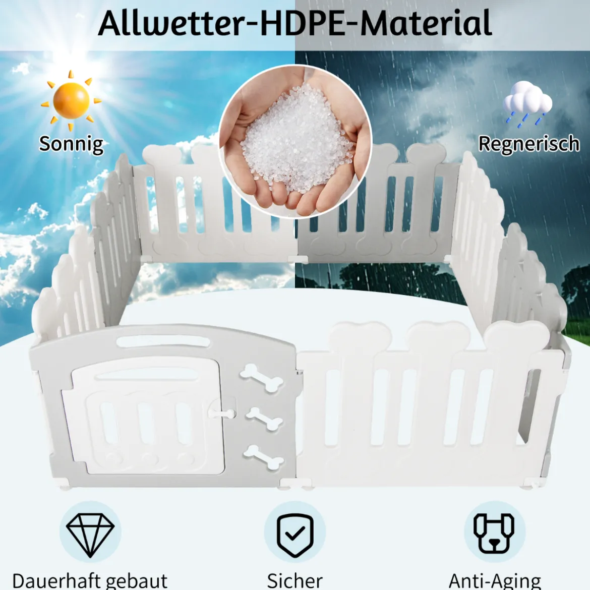 8-Panel Haustierlaufstall Haustier-Übungsstift Haustier-Zaun für Haustiere bis zu 35 cm Höhe Grau
