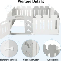 8-Panel Haustierlaufstall Haustier-Übungsstift Haustier-Zaun für Haustiere bis zu 35 cm Höhe Grau