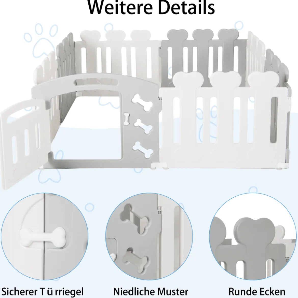 8-Panel Haustierlaufstall Haustier-Übungsstift Haustier-Zaun für Haustiere bis zu 35 cm Höhe Grau