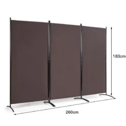 3 Panel Raumteiler mit robusten Scharnieren und Stahlbasis Freistehender Sichtschutz 260x 183 cm Kaffee
