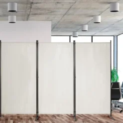 3-Panel Raumteiler mit Verstellbaren Untersetzern & Robusten Scharnieren & Stahlbasis Beige