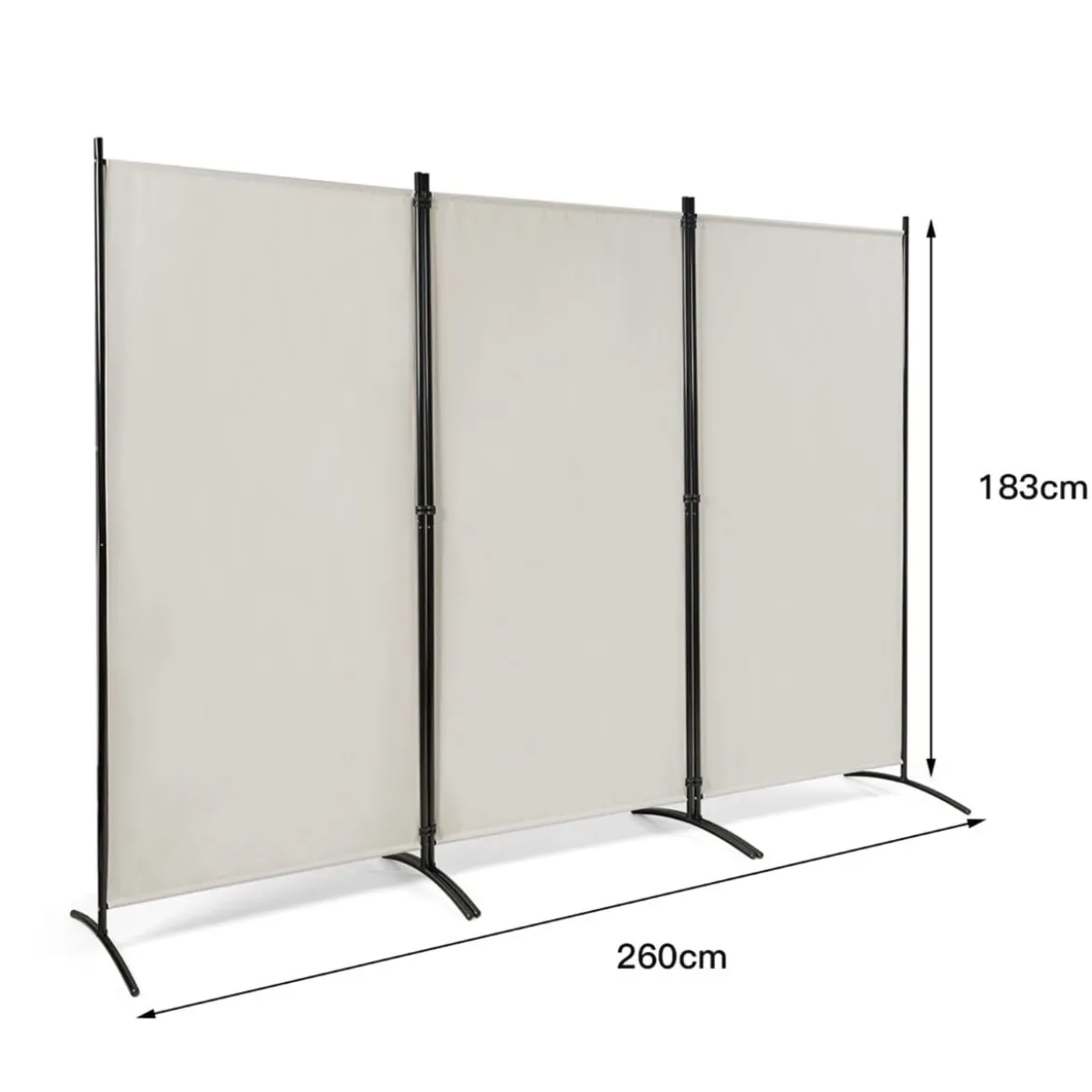 3-Panel Raumteiler mit Verstellbaren Untersetzern & Robusten Scharnieren & Stahlbasis Beige
