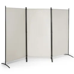 3-Panel Raumteiler mit Verstellbaren Untersetzern & Robusten Scharnieren & Stahlbasis Beige