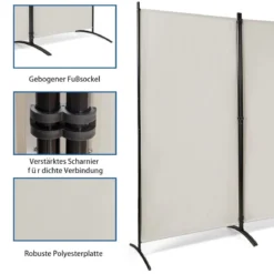 3-Panel Raumteiler mit Verstellbaren Untersetzern & Robusten Scharnieren & Stahlbasis Beige