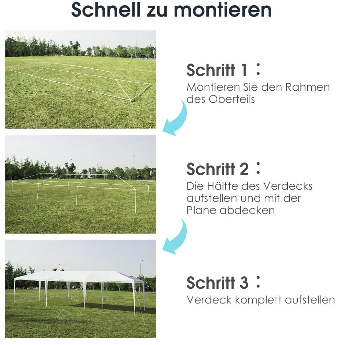 Partyzelt 3 m x 9 m Wasserdichter Pavillon für den Außenbereich Weiß