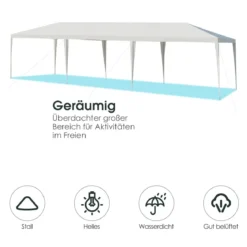 Partyzelt 3 m x 9 m Wasserdichter Pavillon für den Außenbereich Weiß