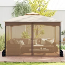 Pavillon 3 x 3,6 m Faltpavillon mit 4 Sandsäcken & 4 Moskitonetz & Doppeldach Wasserdicht & Stabil & Winterfest Khaki