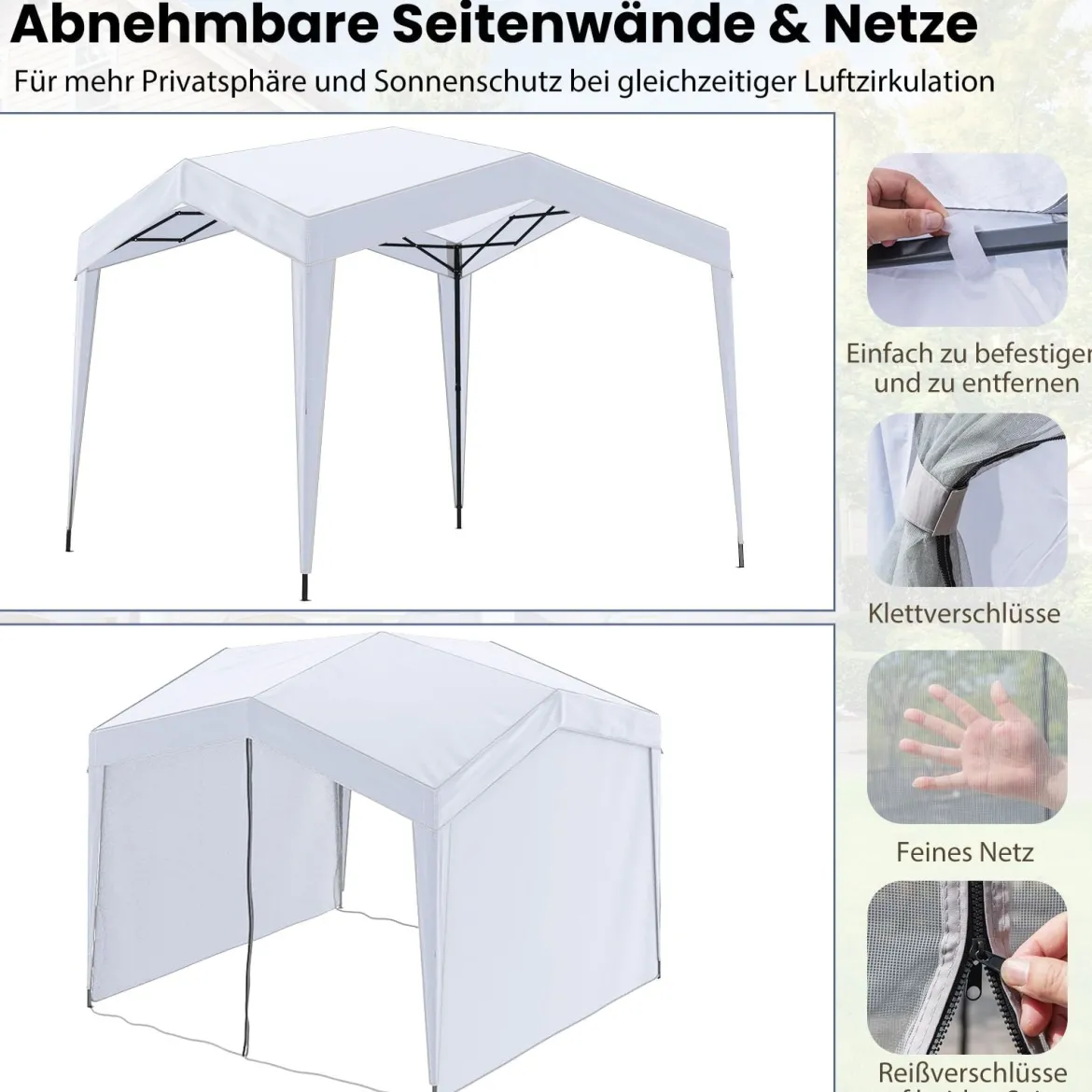 Pavillon 3x3 m Faltpavillon mit Rolltasche 8 Heringe & 4 Windseile Gartenpavillon Wasserdicht Stabil Winterfest (mit Moskitonetz)