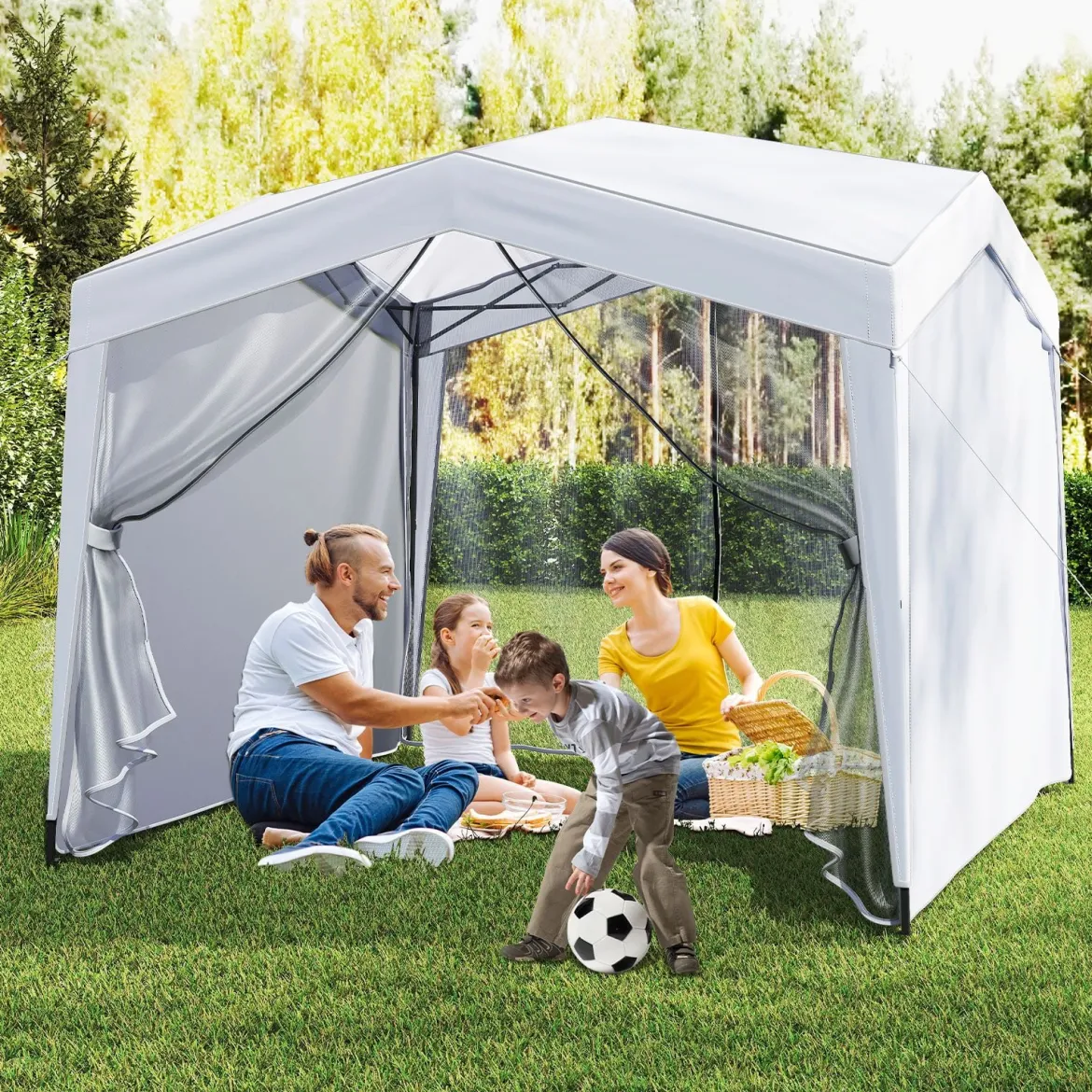 Pavillon 3x3 m Faltpavillon mit Rolltasche 8 Heringe & 4 Windseile Gartenpavillon Wasserdicht Stabil Winterfest (mit Moskitonetz)