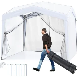 Pavillon 3x3 m Faltpavillon mit Rolltasche 8 Heringe & 4 Windseile Gartenpavillon Wasserdicht Stabil Winterfest (mit Moskitonetz)