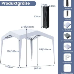 Pavillon 3x3 m Faltpavillon mit Rolltasche 8 Heringe & 4 Windseile Gartenpavillon Wasserdicht Stabil Winterfest (mit Moskitonetz)
