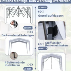 Pavillon 3x3 m Faltpavillon mit Rolltasche 8 Heringe & 4 Windseile Gartenpavillon Wasserdicht Stabil Winterfest (mit Moskitonetz)