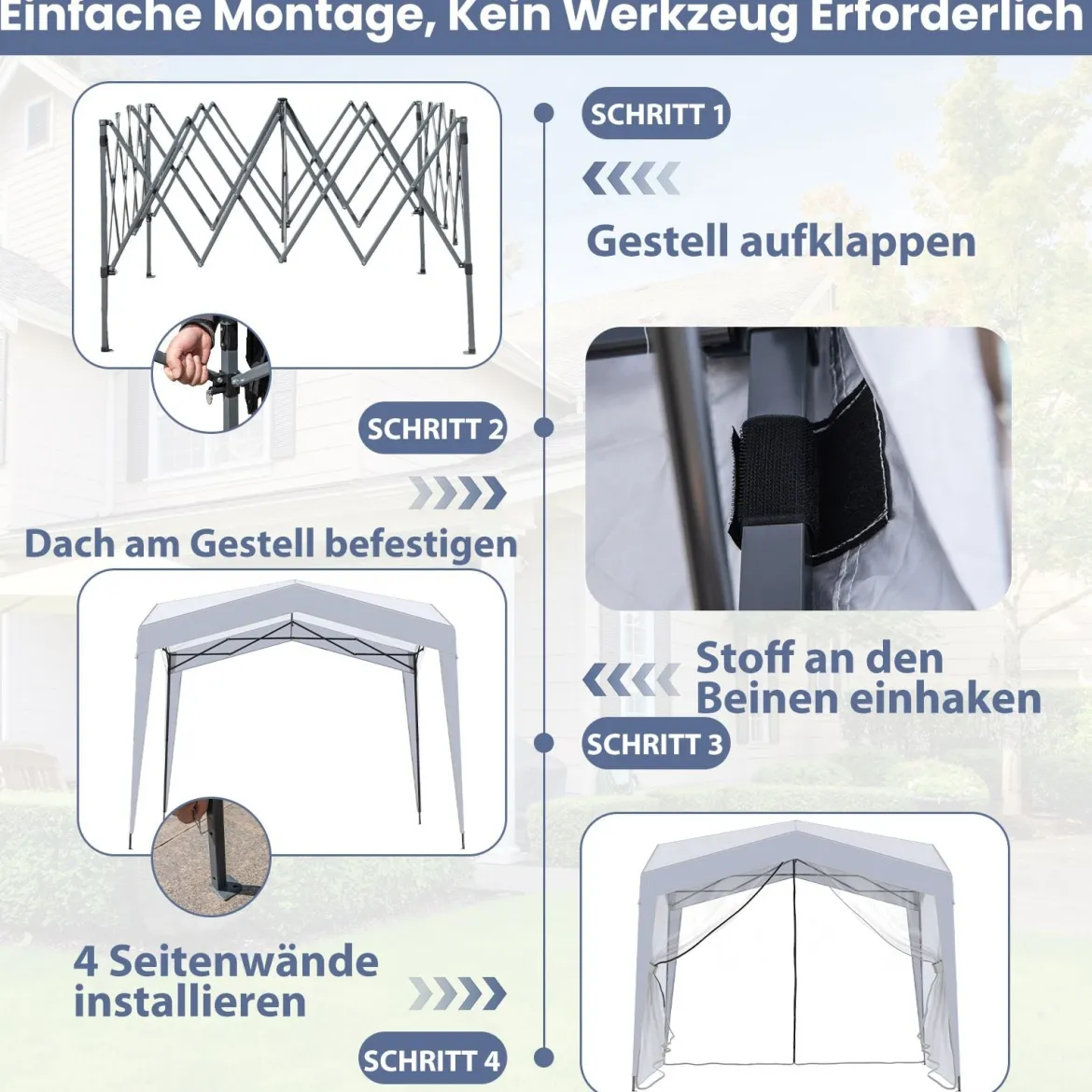 Pavillon 3x3 m Faltpavillon mit Rolltasche 8 Heringe & 4 Windseile Gartenpavillon Wasserdicht Stabil Winterfest (mit Moskitonetz)