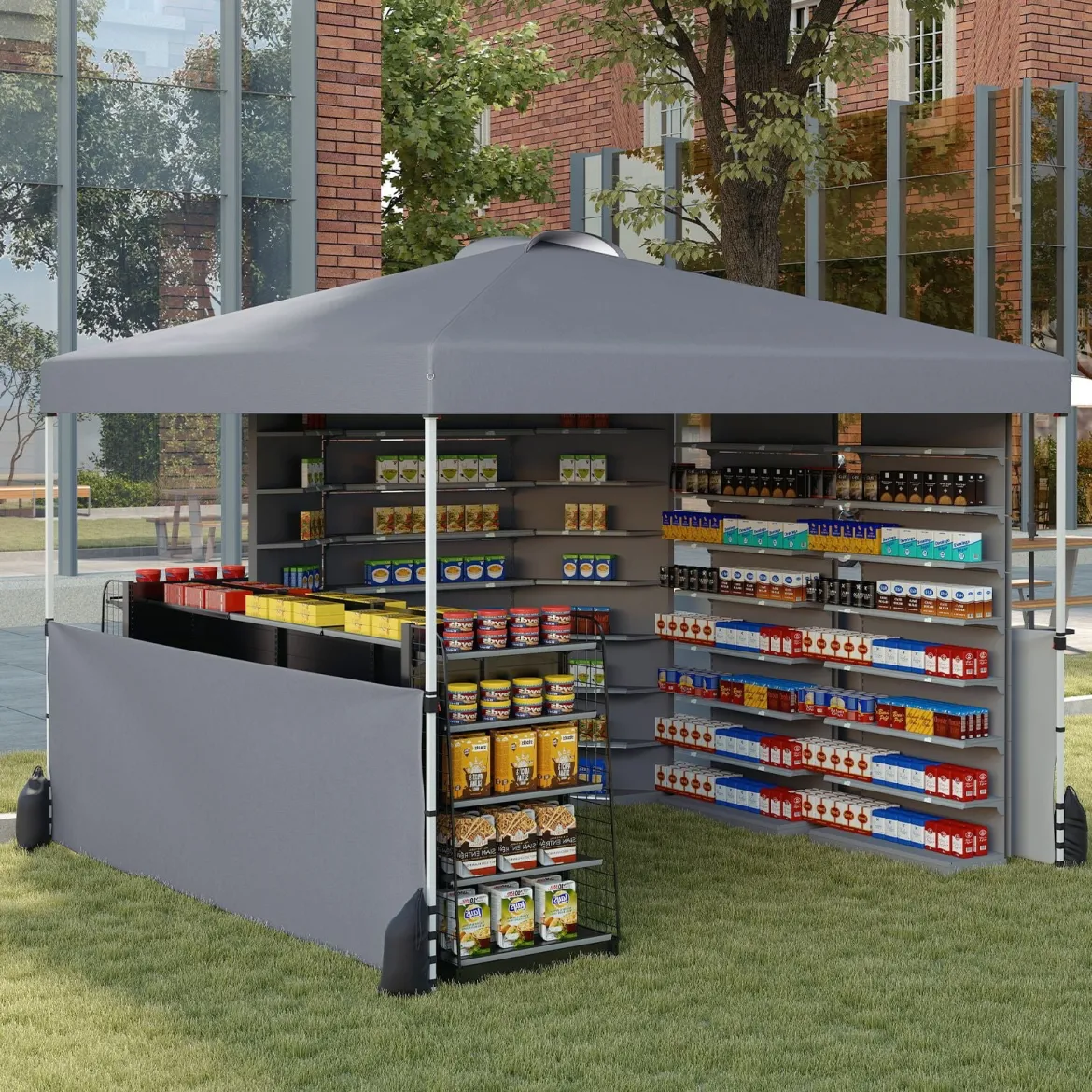 Pavillon 3 x 3m Faltpavillon mit 2 Seitenwänden & Tasche inkl. 4 Windseile & 4 Sandsäcke Grau
