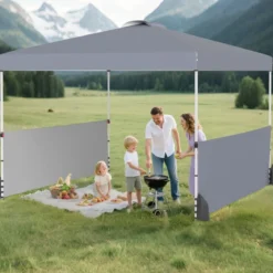 Pavillon 3 x 3m Faltpavillon mit 2 Seitenwänden & Tasche inkl. 4 Windseile & 4 Sandsäcke Grau