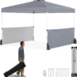 Pavillon 3 x 3m Faltpavillon mit 2 Seitenwänden & Tasche inkl. 4 Windseile & 4 Sandsäcke Grau