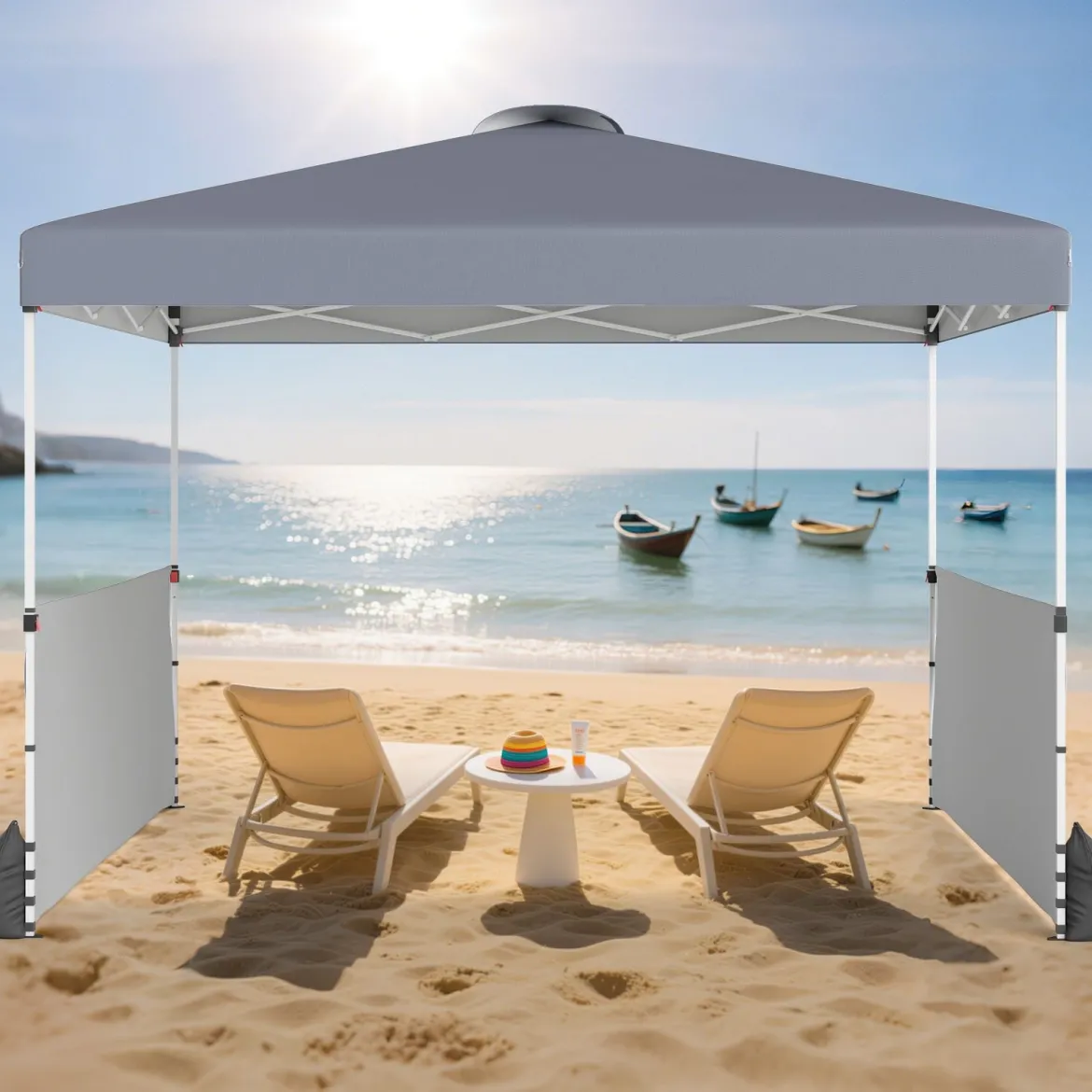 Pavillon 3 x 3m Faltpavillon mit 2 Seitenwänden & Tasche inkl. 4 Windseile & 4 Sandsäcke Grau
