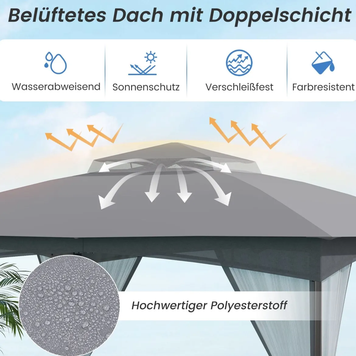 Pavillon 3 x 3,6 m Faltpavillon mit 4 Sandsäcken & 4 Moskitonetz & Doppeldach Wasserdicht & Stabil & Winterfest Grau