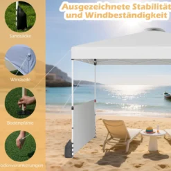 Pavillon 3 x 3m Faltpavillon mit 2 Seitenwänden & Tasche inkl. 4 Windseile & 4 Sandsäcke Weiß