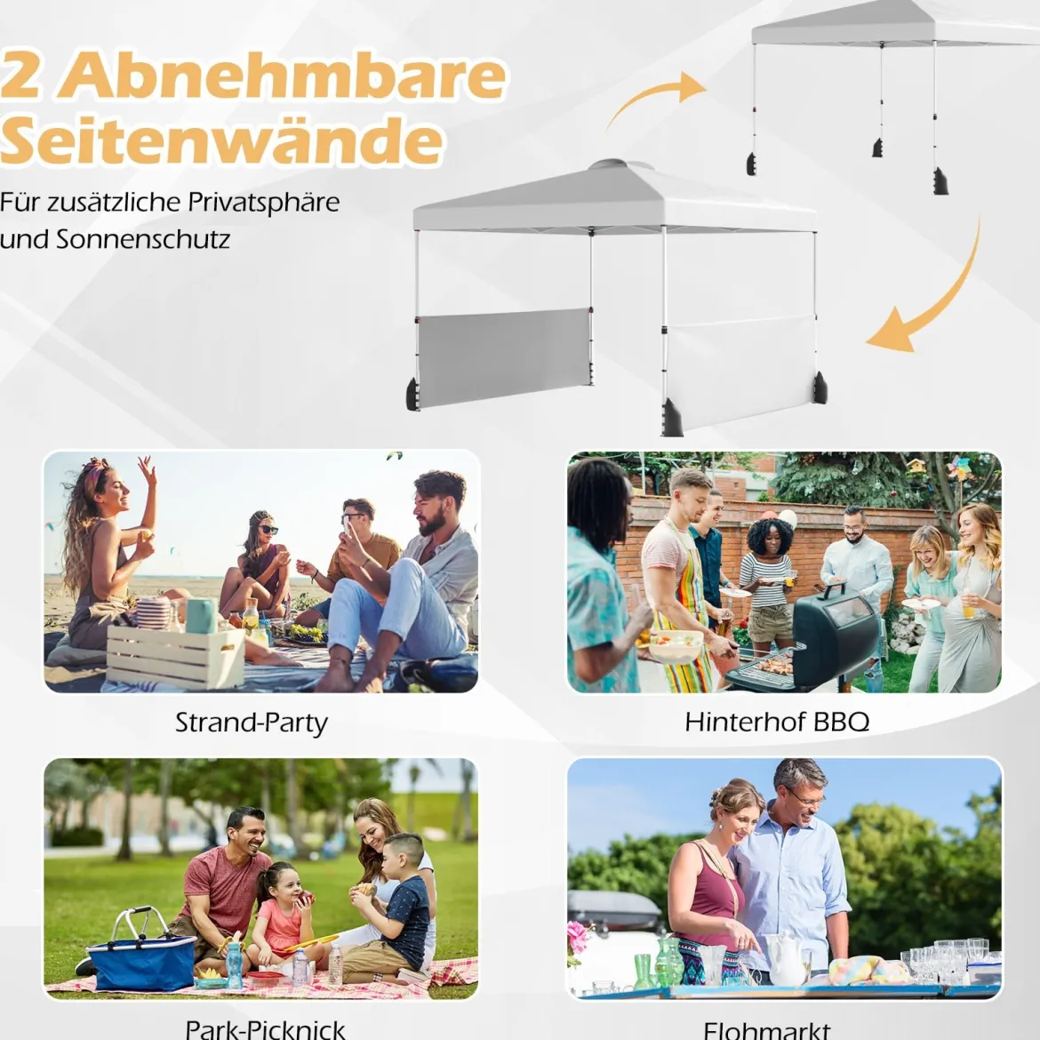 Pavillon 3 x 3m Faltpavillon mit 2 Seitenwänden & Tasche inkl. 4 Windseile & 4 Sandsäcke Weiß