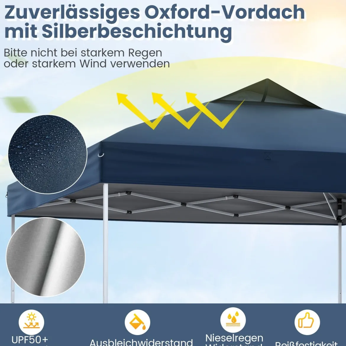 Pavillon 3x3m Faltpavillon wasserdicht stabil UV-Schutz 50+ Partyzelt Faltzelt Marine
