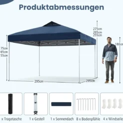 Pavillon 3x3m Faltpavillon wasserdicht stabil UV-Schutz 50+ Partyzelt Faltzelt Marine