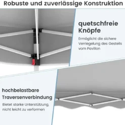 Pavillon 3 x 3 m Faltpavillon Wasserdicht mit Rolltasche inkl. 4 Windseile & 4 Sandsäcke & 8 Heringe Grau