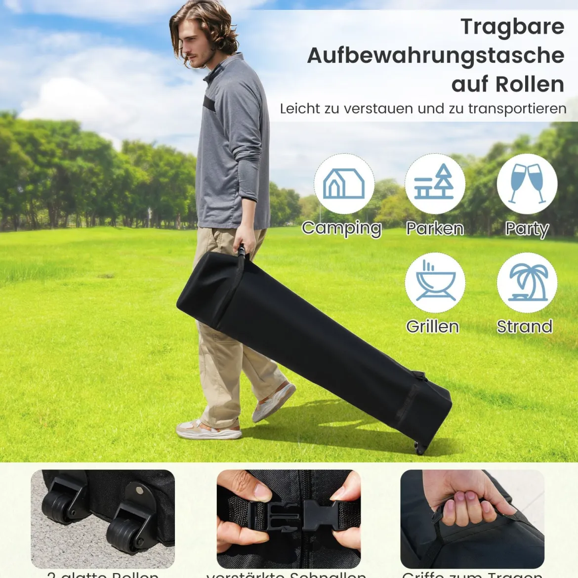 Pavillon 3 x 3 m Faltpavillon Wasserdicht mit Rolltasche inkl. 4 Windseile & 4 Sandsäcke & 8 Heringe Grau