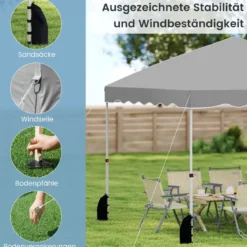 Pavillon 3 x 3 m Faltpavillon Wasserdicht mit Rolltasche inkl. 4 Windseile & 4 Sandsäcke & 8 Heringe Grau