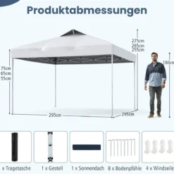 Pavillon 3x3m Faltpavillon wasserdicht stabil UV-Schutz 50+ Partyzelt Faltzelt Weiß