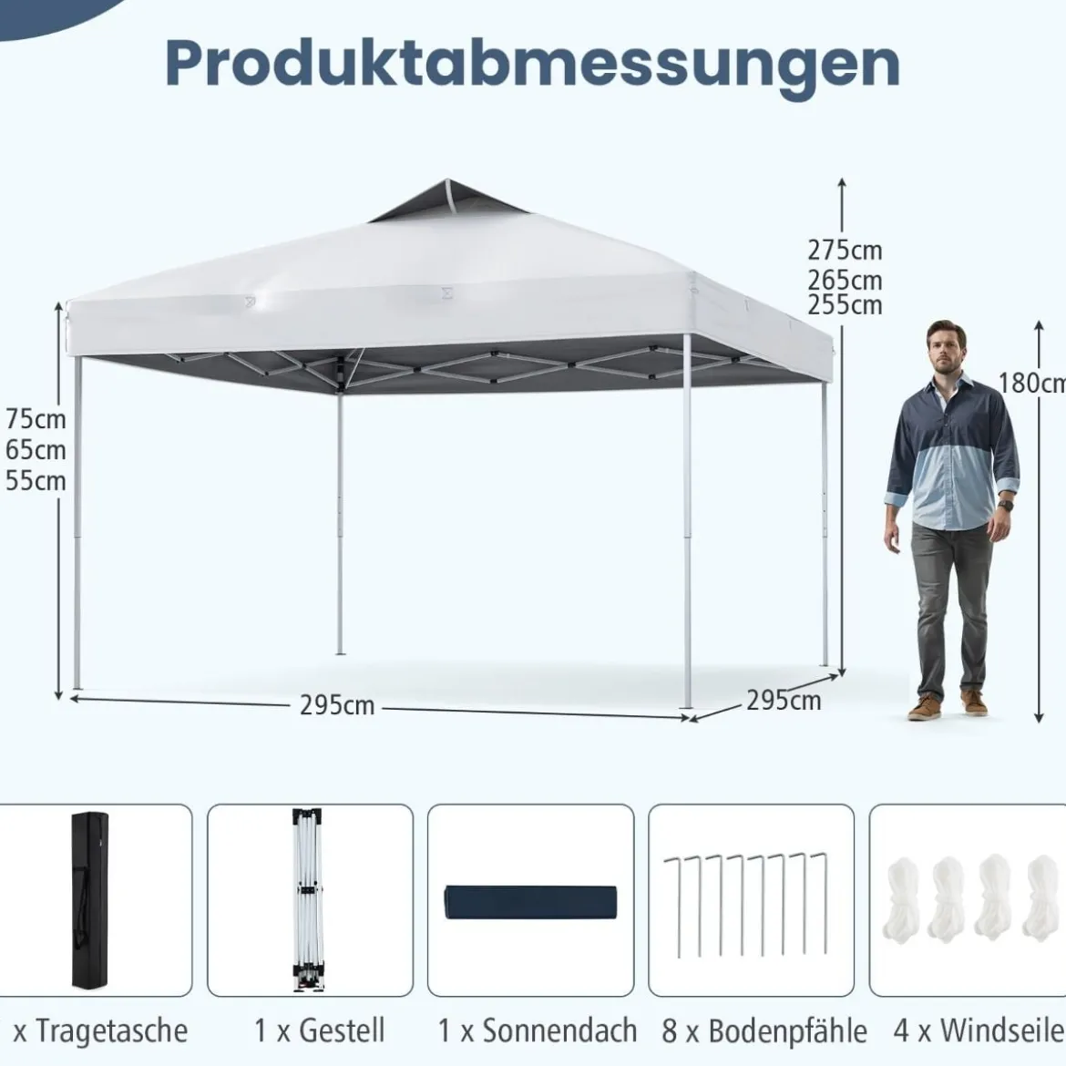 Pavillon 3x3m Faltpavillon wasserdicht stabil UV-Schutz 50+ Partyzelt Faltzelt Weiß