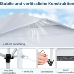 Pavillon 3x3m Faltpavillon wasserdicht stabil UV-Schutz 50+ Partyzelt Faltzelt Weiß