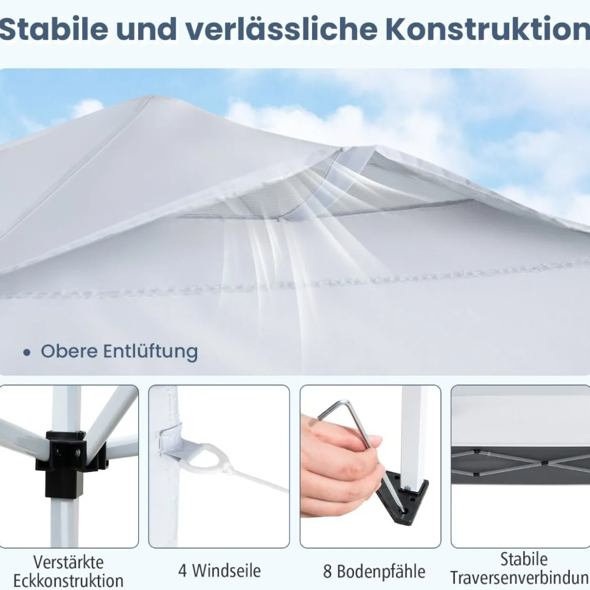 Pavillon 3x3m Faltpavillon wasserdicht stabil UV-Schutz 50+ Partyzelt Faltzelt Weiß