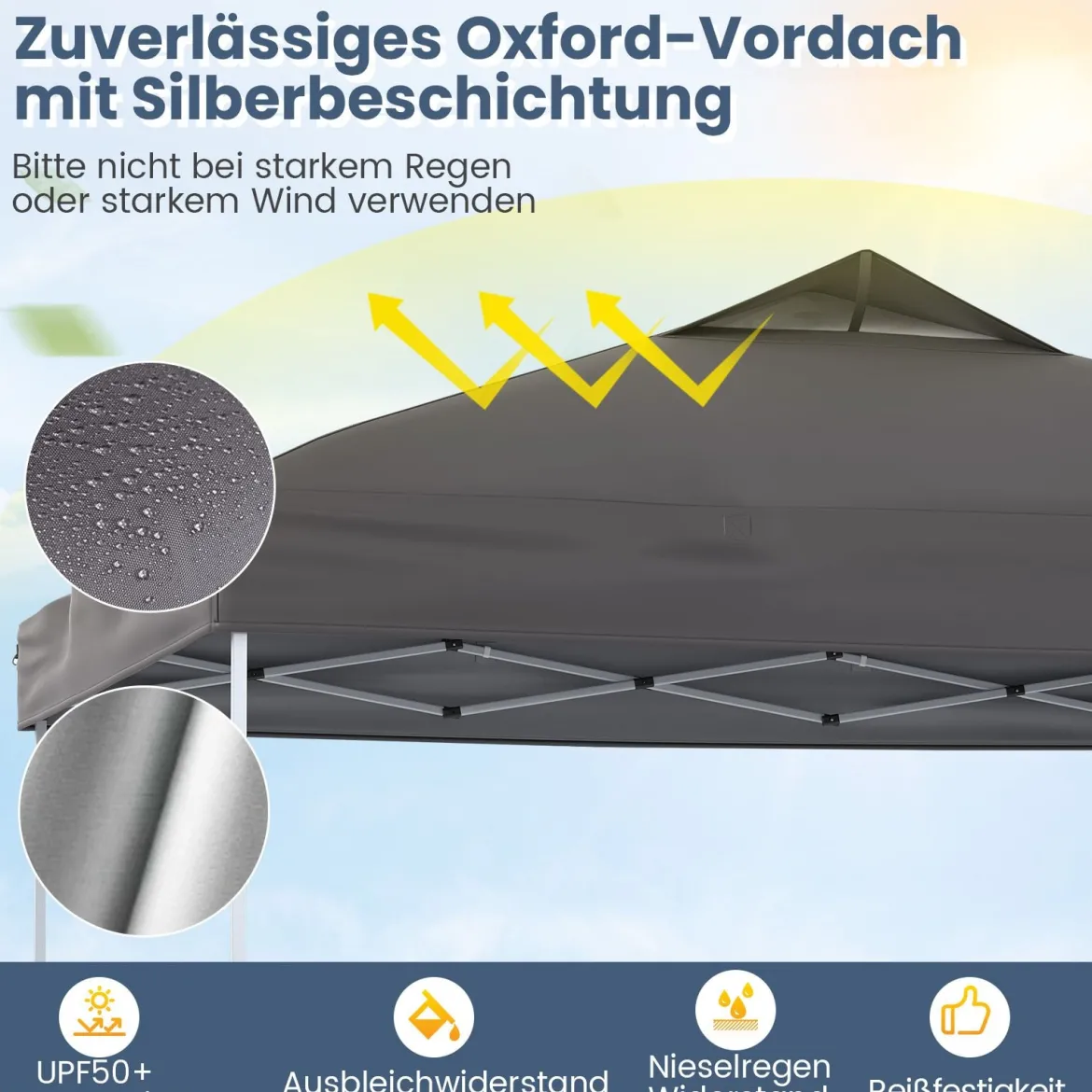 Pavillon 3x3m Faltpavillon wasserdicht stabil UV-Schutz 50+ Partyzelt Faltzelt Grau