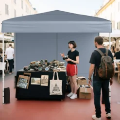 Pavillon 3 x 3 m Pop up Faltpavillon mit 4 Abnehmbaren Seitenwänden Schwarz/Grau/Weiß