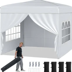 Pavillon 3 x 3 m Pop up Faltpavillon mit 4 Abnehmbaren Seitenwänden Schwarz/Grau/Weiß
