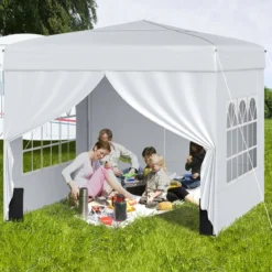Pavillon 3 x 3 m Pop up Faltpavillon mit 4 Abnehmbaren Seitenwänden Schwarz/Grau/Weiß