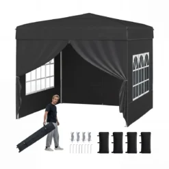 Pavillon 3 x 3 m Pop up Faltpavillon mit 4 Abnehmbaren Seitenwänden Schwarz/Grau/Weiß
