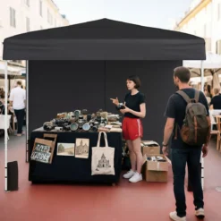 Pavillon 3 x 3 m Pop up Faltpavillon mit 4 Abnehmbaren Seitenwänden Schwarz/Grau/Weiß