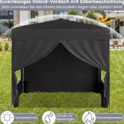 Pavillon 3 x 3 m Pop up Faltpavillon mit 4 Abnehmbaren Seitenwänden Schwarz/Grau/Weiß
