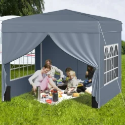 Pavillon 3 x 3 m Pop up Faltpavillon mit 4 Abnehmbaren Seitenwänden Schwarz/Grau/Weiß
