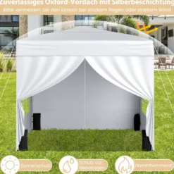 Pavillon 3 x 3 m Pop up Faltpavillon mit 4 Abnehmbaren Seitenwänden Schwarz/Grau/Weiß