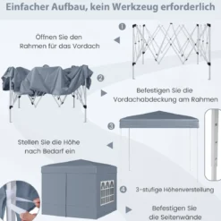 Pavillon 3 x 3 m Pop up Faltpavillon mit 4 Abnehmbaren Seitenwänden Schwarz/Grau/Weiß