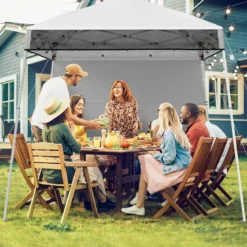 Pavillon 2 x 2 m Pop up Faltpavillon Höhenverstellbar mit Seitenwand & Bodenhaken Wasserdicht Gartenpavillon für Garten Party Weiß