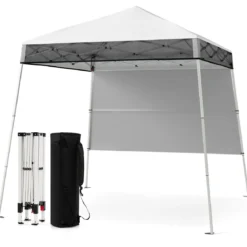 Pavillon 2 x 2 m Pop up Faltpavillon Höhenverstellbar mit Seitenwand & Bodenhaken Wasserdicht Gartenpavillon für Garten Party Weiß