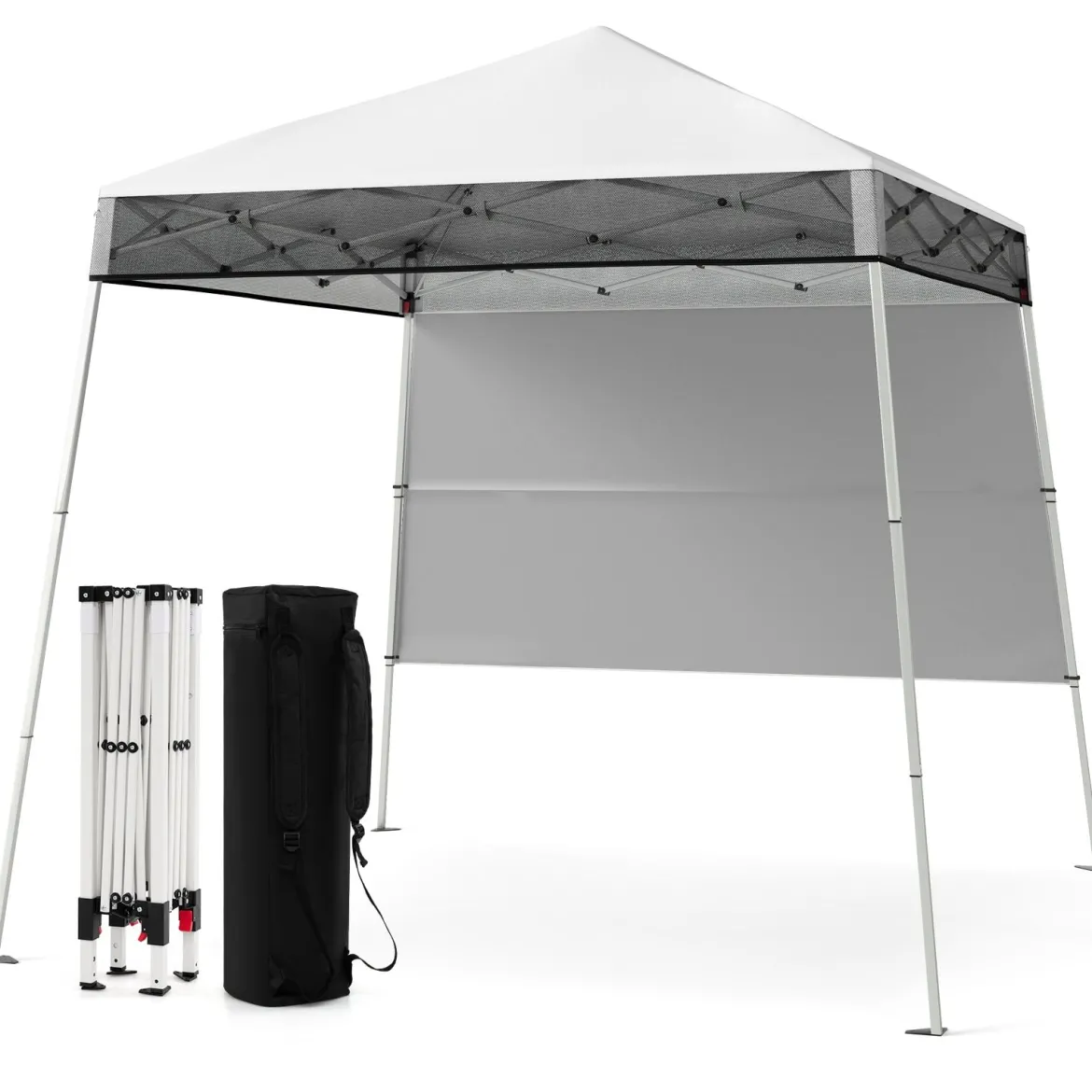Pavillon 2 x 2 m Pop up Faltpavillon Höhenverstellbar mit Seitenwand & Bodenhaken Wasserdicht Gartenpavillon für Garten Party Weiß
