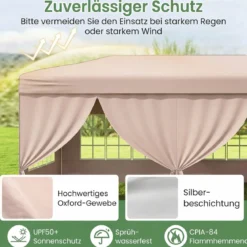 Pavillon 3x6m Pop-up Faltpavillon mit Metallrahmen 6 Seitenwänden & 6 Sandsäcke Gartenpavillon Grau/Weiß