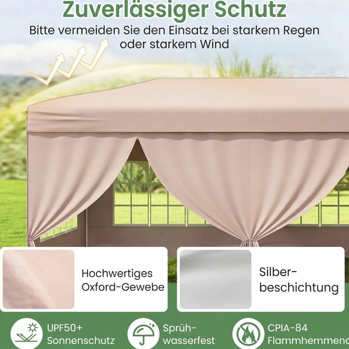 Pavillon 3x6m Pop-up Faltpavillon mit Metallrahmen 6 Seitenwänden & 6 Sandsäcke Gartenpavillon Grau/Weiß