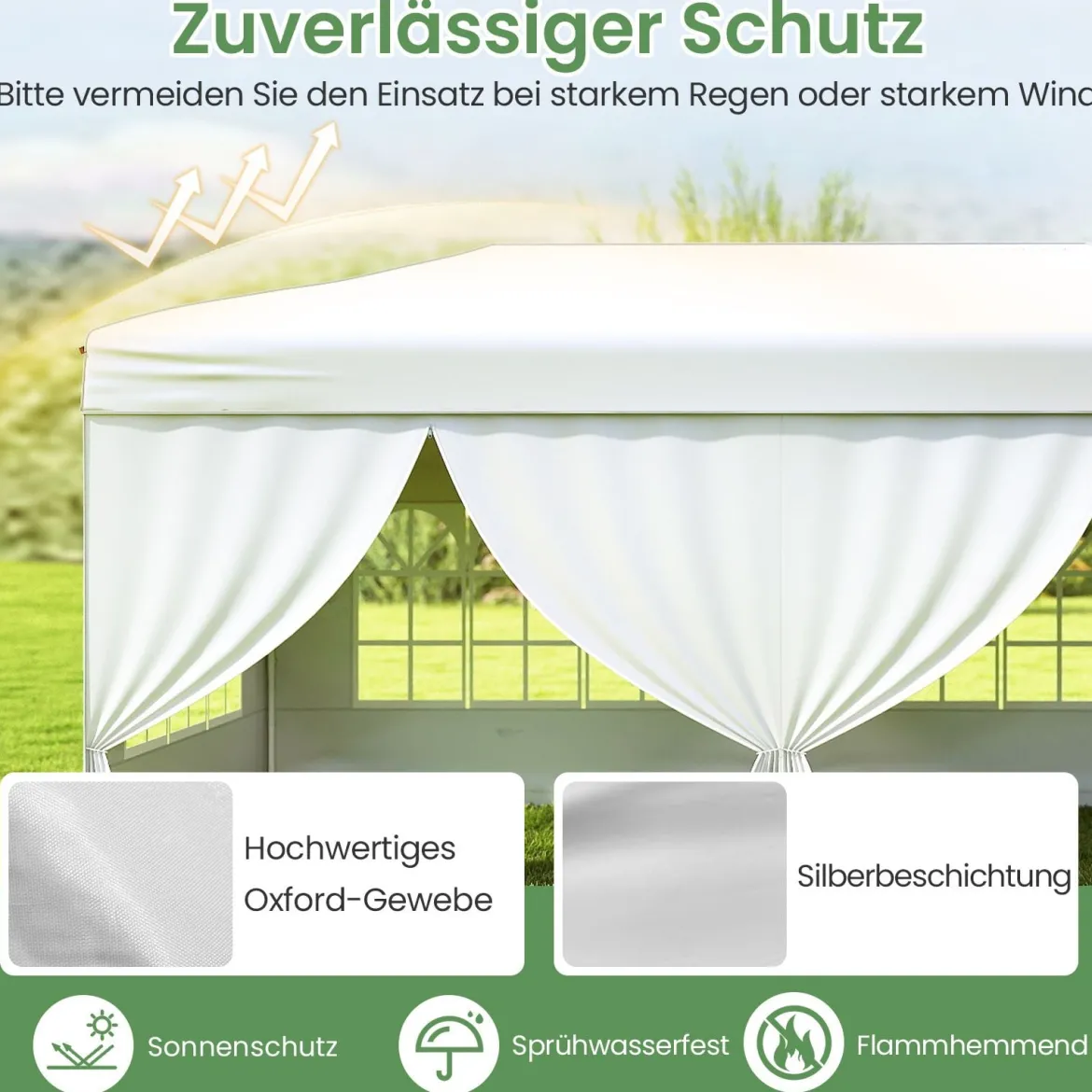 Pavillon 3x6m Pop-up Faltpavillon mit Metallrahmen 6 Seitenwänden & 6 Sandsäcke Gartenpavillon Grau/Weiß